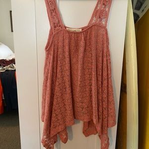 Pink, floral lace, flutter tank top